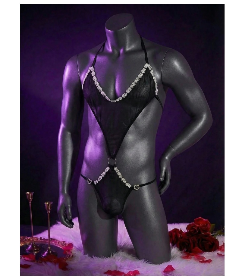 CAMISETA SIN MANGAS SEXY CON ENCAJE Y CALADO PARA HOMBRE