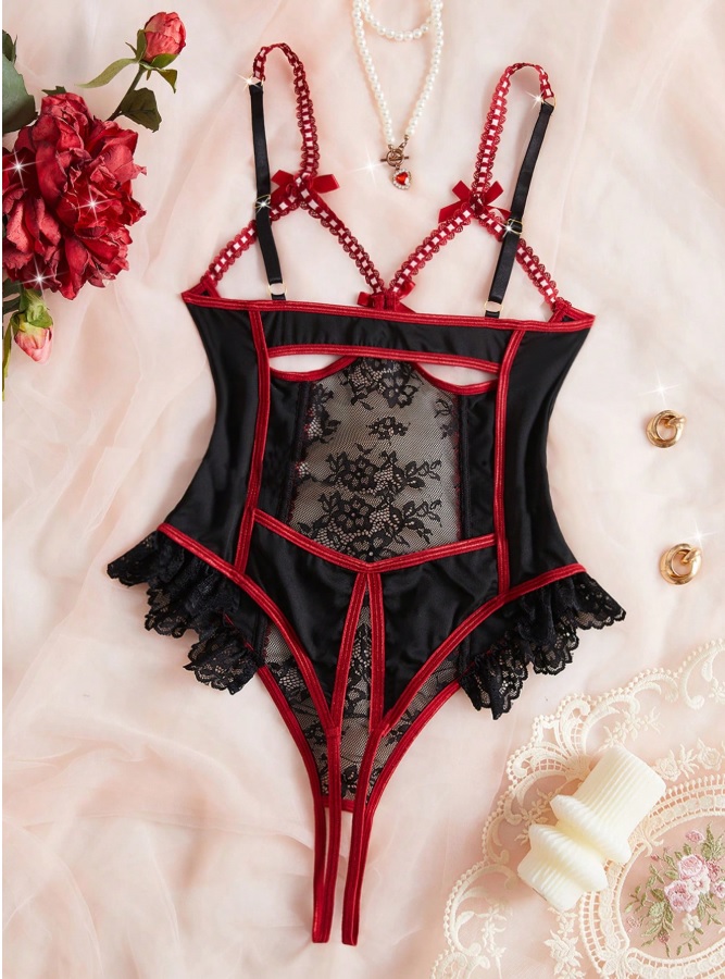 BODY DE ENCAJE FLORAL CON TIRANTES AJUSTABLES Y LAZO - Imagen 2