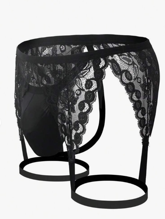 TANGA CON ENCAJE FLORAL CON LIGA LENCERIA - Imagen 2
