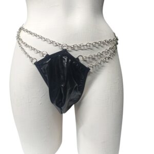 PANTY DE LATEX CON CADENA PARA HOMBRES NEGRO CUERINA M Y XL